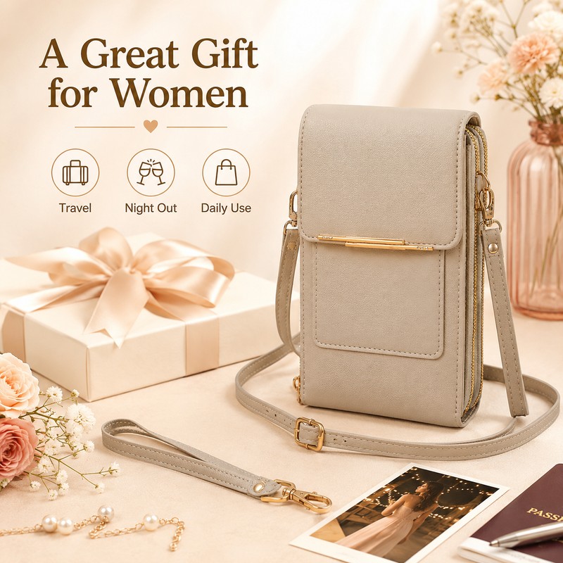 Touchscreen Phone Crossbody Bag for Women – Sequined PU Wallet