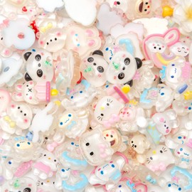 Luyoaozy 60pcs White Resin Slime Charms Cute Set for Crafts, 3D Flatback Cute Charms for Embellishments, Scrapbooking and Mini Decorations