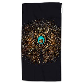 HGOD DESIGNS Peacock Feather Hand Towels,Beautiful Peacock Feather Gold Sparkling 100% Cotton Soft Bath Hand Towels for Bathroom Kitchen Hotel Spa Hand Towels 15"X30"