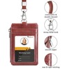 Teskyer Brown ID Card Holder with Strap Zipper PU Leather