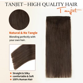 TANJET Hair Toppers for Women Real Human Hair Straight Double Weft Invisible Adding Hair Volume Hair Pieces for Thinning Hair Clip in Human Hair Extensions (#2 Dark Brown 10 Inch 15g/Pack/1pcs)