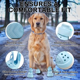 Dog Shoes for Hot Pavement,Non-Slip Waterproof Breathable Easy to Clean Put On and Take Off Dog Boots,Paw Protector for Hot Summer Roads Winter Snow (Blue, Size 10:(2.95"x3.54")(L*W))