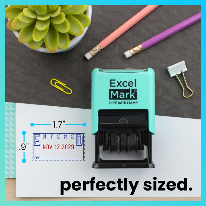 ExcelMark 2445 Date Stamp with Text - Blue and Red