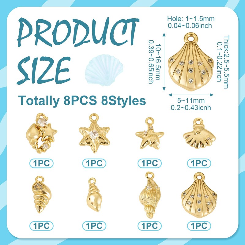 8 Pcs 18K Gold Plated Cubic Zirconia Charms for Permanent