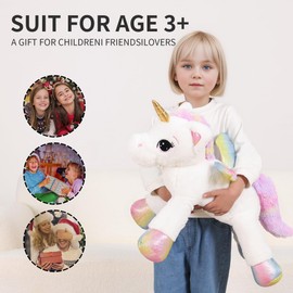 FFxiong 24 Inch Big Unicorn Stuffed Animal Plush Toy Pillow, Cute Soft Giant Unicorn with Rainbow Wings Large Doll, Gift for Children Girls Boys Kids Valentine Birthday Christmas