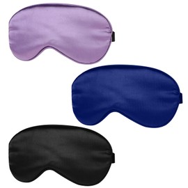 3 Pieces Silk Eye Mask for Sleeping,Blackout Night Sleep Satin Eyes Masks Adjustable Strap Blindfolds Set,Black Reusable Blindfold Face Shade Cove Comfort Blackouts Eyemask,for Mens Womens Generic