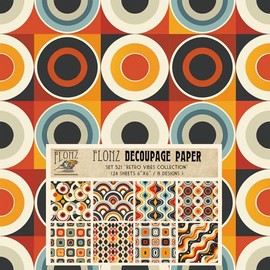 Decoupage Paper Pack (24 sheets 6"x6") Retro Vibes Collection: Bold and Colorful Geometric Patterns Inspired by Vintage Designs # Vintage Styled Paper for Craft and Scrapbooking
