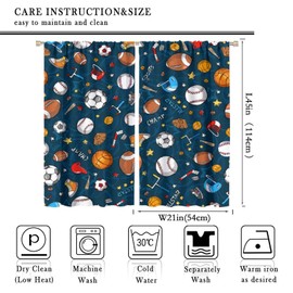Kids Bedroom Window Curtains, Basketball Soccer Baseball Sports Theme Teenage Boys Home Living Room Blackout Curtains 42x45 Inch