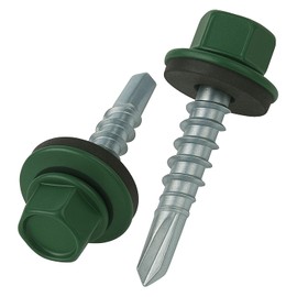 4.8 mm x 25 mm Roofing Screws, Hex Head Self-drilling Color (RAL 6005 Moss Green) Roof Screws With EPDM Sealed Washer, Rust Proof Zinc Plated Hardened Coarse Threads Screw for Outdoor Use (50 pcs)