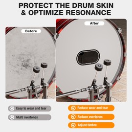 Facmogu 4pcs Double Bass Drum Pedal Dampening Patches, Self-Adhesive Drumhead Protector Stickers Mute Pad, Kick Drum Patch, Overtone Control Drumhead Patch for Performance/Practice(Black&Wihte)