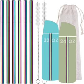 NiHome 6-Pack Iridescent Stainless Steel Drinking Straws, Compatible with Owala FreeSip 24oz & 32oz, Food-Grade Rust-Resistant Material, Includes Cleaning Brushes & Travel Storage Bag