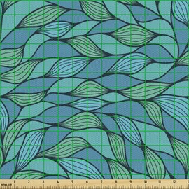 Ambesonne Teal Fabric by The Yard, Abstract Wave Design with Colorful Design Ocean Themed Marine Pattern Printed, Decorative Fabric for Pillow Shams Curtains and DIY Costumes, 1 Yard, Mint Green Blue