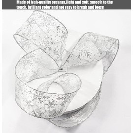 LATERN 20M Organza Ribbon, 6.3cm Width Snowflake Wired Sheer Glitter Ribbon Shimmer Band Metallic Ribbons Craft Tulle Ribbon for Gift Wrapping Xmas Tree DIY Wreath Christmas Bow Decoration (Silver)