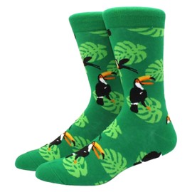 LYF STILE Toucan Tropical Rainforest Birds - Novelty Funny Socks - Green Cotton Blend Mens Womans UK Size 5-11 - 1 Pair