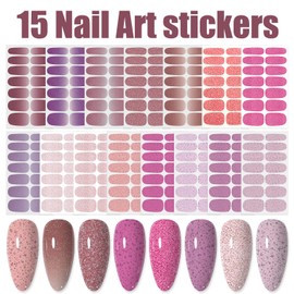 WOKOTO 15 Sheets Pink Nail Wraps For Women Nail Art Polish Stickers Strips Set With 1pc Nail File Gradient Adhesive Nail Decals Tips Manicure Design Nail Polish Strips Stick On Nails Polish Wraps