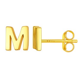 Hypoallergenic Nickel Free Initial Letter Earrings Minimalist Jewelry 18K Gold Plated Sterling Silver DaintyTiny Earrings Mix and Match Studs for Women
