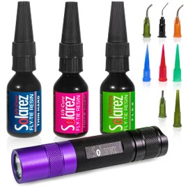 SOLAREZ Fly Tie UV Cure Resin Pro Roadie Kit ~ Thin-Hard, Thick-Hard, Flex, 3 Pack (.5 oz Tubes) w UV Fly Tye Flashlight ~ Clear Fly Tie Resin Glue for Forming, Shaping - Coating, Made in The USA