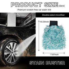 Yourkar 2 PCS Car Wash Mitt, 8"×10" Soft & Scratch-Free Premium Plush Microfiber Washing Glove, Machine Washable Lint Free Absorbent Detailing Wash Mitt, Universal Car Accessories (Green)