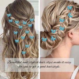 YISSION 20 Pcs Small Rhinestone Butterfly Hair Clips Mini Blue Butterfly Clips Decorative Hair pins Wedding Bridal Hair Accessories for Girls Women