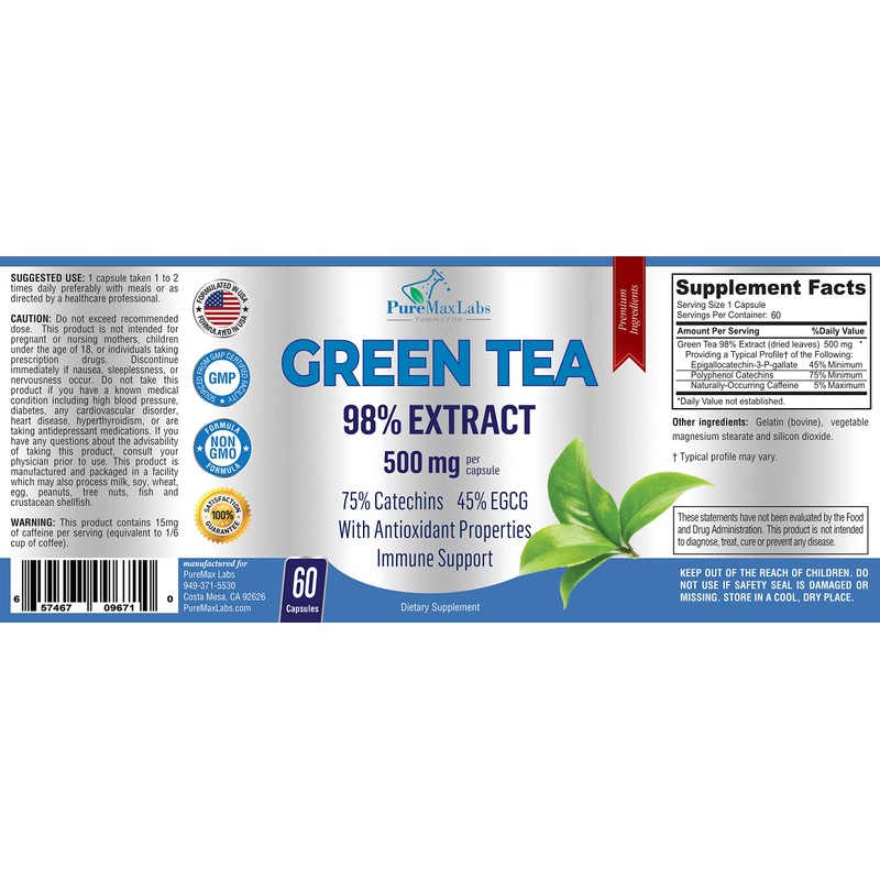 YUMMYVITE Green Tea Extract 98% - 3X Strength, 75% Polyphenol