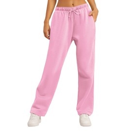 AUTOMET Women’s Winter Fleece Lined Sweatpants Baggy Open Bottom Trendy Clothes Winter Outfits Athletic Joggers with Pockets Pink