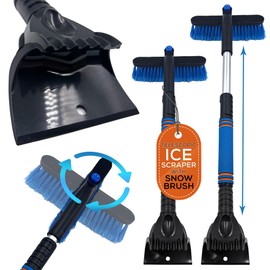 Telescopic Ice Scraper for Car Windscreen with 360 Degree Scratch-Free Snow Brush for Car, Scooper Shaped Car Scraper Windscreen Scraper Head, Ideal Car Ice Scraper Non Scratch Winter Car Kit