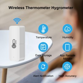 Molczov WLAN Thermometer Hygrometer, Smart Temperature and Humidity Sensor for Indoor Use, Bluetooth Mini Room Temperature Meter, Humidity Meter, App Remote Monitoring, Notification Alarm, 1 Piece