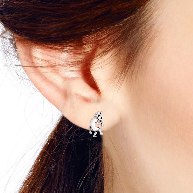 Native American Style Kokopelli .925 Sterling Silver Stud Earrings