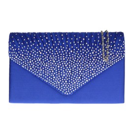 Girly Handbags Womens Pleated Satin Clutch Bag Diamante Shoulder Chain Elegant Prom Wedding Evening - Blue