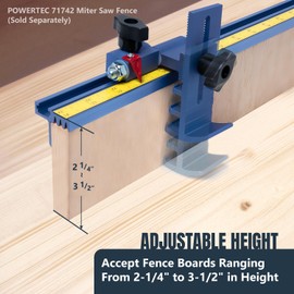 POWERTEC Adjustable Swing Flip Stop with 5/16"-18 T-Bolt for Universal T-Track Fences – Fits 2-1/4" to 3-1/2" High Fences, Ideal for Miter Saws, Router Tables, Band Saw Fences, and More (72123)