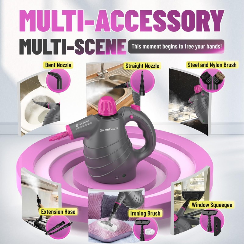 Pressurized Handheld Steam Cleaner with 10pcs Accessories&Safety Lock, Multi-Purpose Natural
