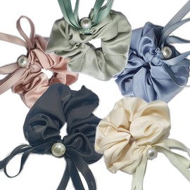 Wanchuan Elastic Hair Ties No Damage Scrunchy Satin Black Scrunchies Accessories Bows Ponytail Holder Thin Hair For Women Girls