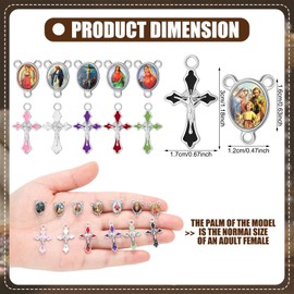 Trnayi 200 Pcs/ 100 Sets Rosary Making Kits Supplies Cross and Center Medal Charm Alloy Picture Religious Charms Crucifix Pendant for DIY Jewelry Making Prayer Bracelet Necklace Earring