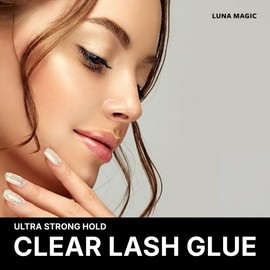 Luna Magic Ultra Strong Hold Clear Lash Glue Adhesive with Precision Brush Applicator for Mess-Free & Long-Wearing - Enriched with Aloe Vera, Waterproof & Latex Free Formula for Faux Eyelashes - 5g