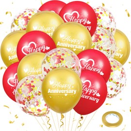Woosytoo Happy Anniversary Balloons 18Pcs Red Gold Party Decorations for Women Men 12Inch Metallic Confetti Balloons for Indoor Outdoor Party Supplies