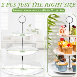 2 Pcs 3 Tier Porcelain Cupcake Stand, White Ceramic Tiered Stand, Afternoon Tea Stand, Pastry Serving Stand Elegant Dessert Cookie Stands for Wedding, Birthday, Tea Party (Delicate Round Shape)