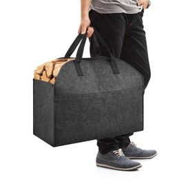 AROUVOG Firewood Carrier with Handles Freestanding Fireplace Log Holder Heavy Duty Flet Fabric Tote Bag for Travel Storage