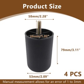 YuGtcen 4PCS 3 Inch/80mm Plastic Couch Legs, Black Round Sofa Feet with M8 Screws, Furniture Legs Replacement for Cabinet Dresser Chair Coffee Table