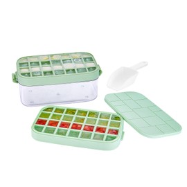 OWNRAY Ice Cube Tray with Ice Scoop, Ice Trays for Freezer with Lid and Bin and Easy Release 56 pcs Stackable Flexible Ice Maker Tray for Kitchen Coffee Juices BPA Free（GREEN）