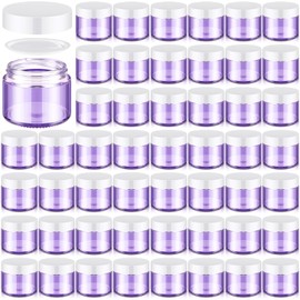 Domensi 48 Pcs 2 oz Glass Jars with Lids Travel Size Leakproof Round Airtight Empty Cosmetic Jars with Inner Liners Lid for Storing Lotions Powders Ointments Sample Cream Candle (Transparent Purple)