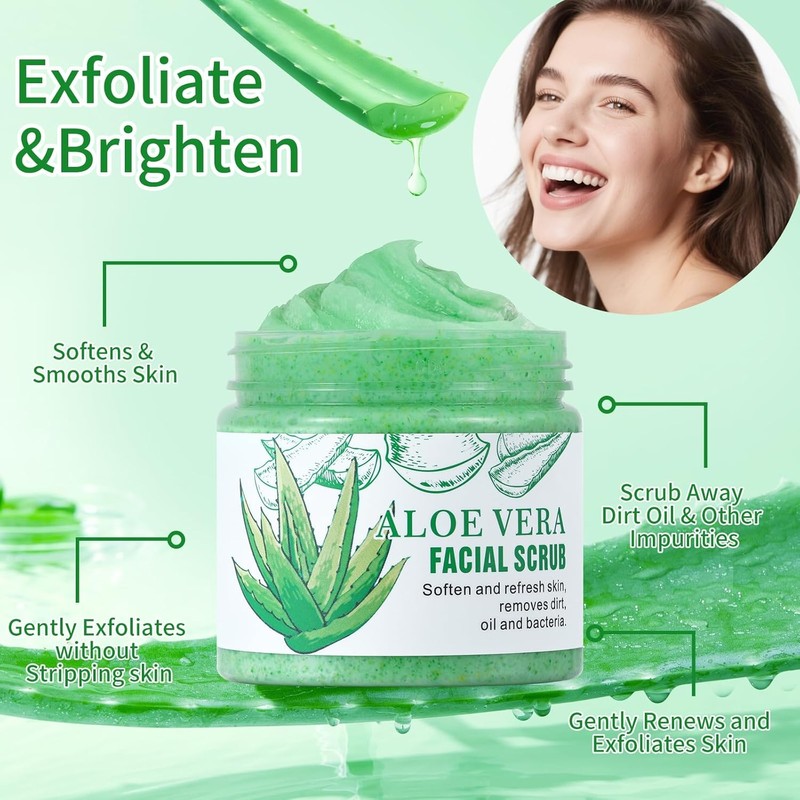 Facial Scrub & Face Exfoliator for Smooth Skin Aloe Vera
