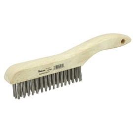 Weiler 44064 0.012" Wire Size, 5" Brush Length, 10" X 1-1/8" Block Size, 4 X 16 No. Of Rows, 302 Stainless Steel Bristles, Hardwood Block, Shoe Handle Scratch Brush