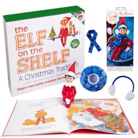 Elf On The Shelf Boy with Snow Tube Set - Blue Eyed Boy Elf Doll with Book and Winter Ski Gear - Tube, Scarf and Earmuffs- Customize Your Elf for Wintertime Adventures