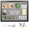 SHANTRA 24 x 18 Inch Bulletin Board with Grey Fabric, Wood Framed Canvas Cork Board, Corkboard for Walls with 10 Pins, Decorative Vision Board, Wall Mounted Notice Board for Home, Office, School