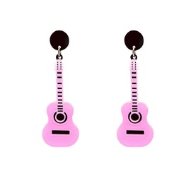 Acrylic Cute Music Bass Electric Guitar Earrings Charms Instrument Drop Dangle Jewelry Gifts for Women (Pink)