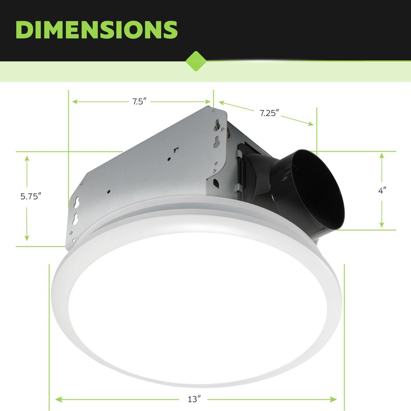 Homewerks 7141-50 Bathroom Fan Integrated LED Light Ceiling Mount Exhaust