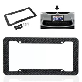 BLVD Black Car Carbon Fiber License Plate Frame Cover Front & Rear Universal USA Size
