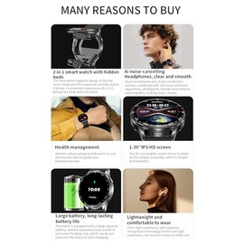 T97 Reloj inteligente 2 en 1 con auriculares Pantalla táctil completa de 1,39 pulgadas Rastreador de ejercicios IP67 Llamada BT a prueba de agua...   