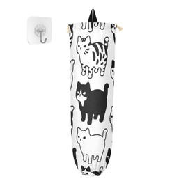 YETTASBIN Cute Cat Plastic Bag Holder, Reusable Grocery Bag Holder Versatile Wall Mount Storage Bag Dispenser with Drawstring for Home Kitchen Decor 1 Pack