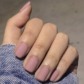 Brishow False Nails, Short Nails for Sticking, Matt Press On Nails, Acrylic False Nails, Pack of 24 for Women and Girls (Grey Pink)